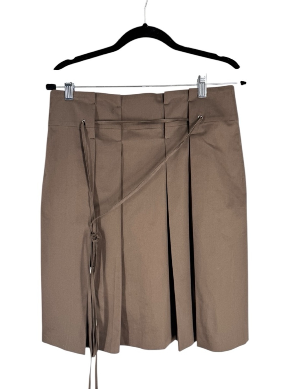 Les Copains Taupe mushroom  Pleated Mini Skirt with Tie Belt collegiate uniform